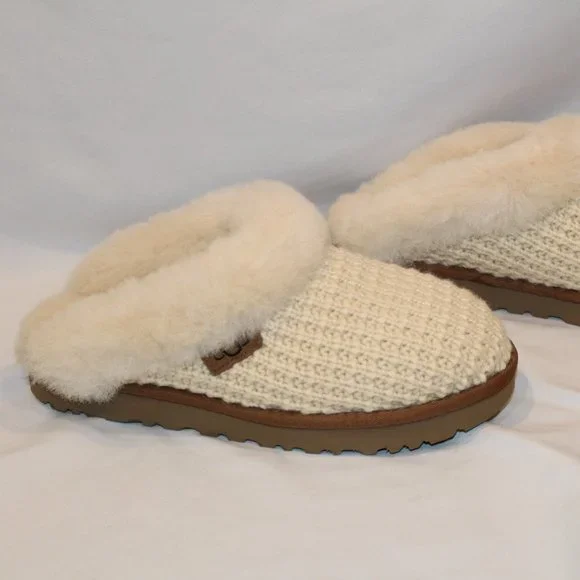 NIB UGG WOMEN'S SWEATER KNIT CLOG SLIP ON SHEARLING LINED SLIPPERS NATURAL - Picture 2 of 10